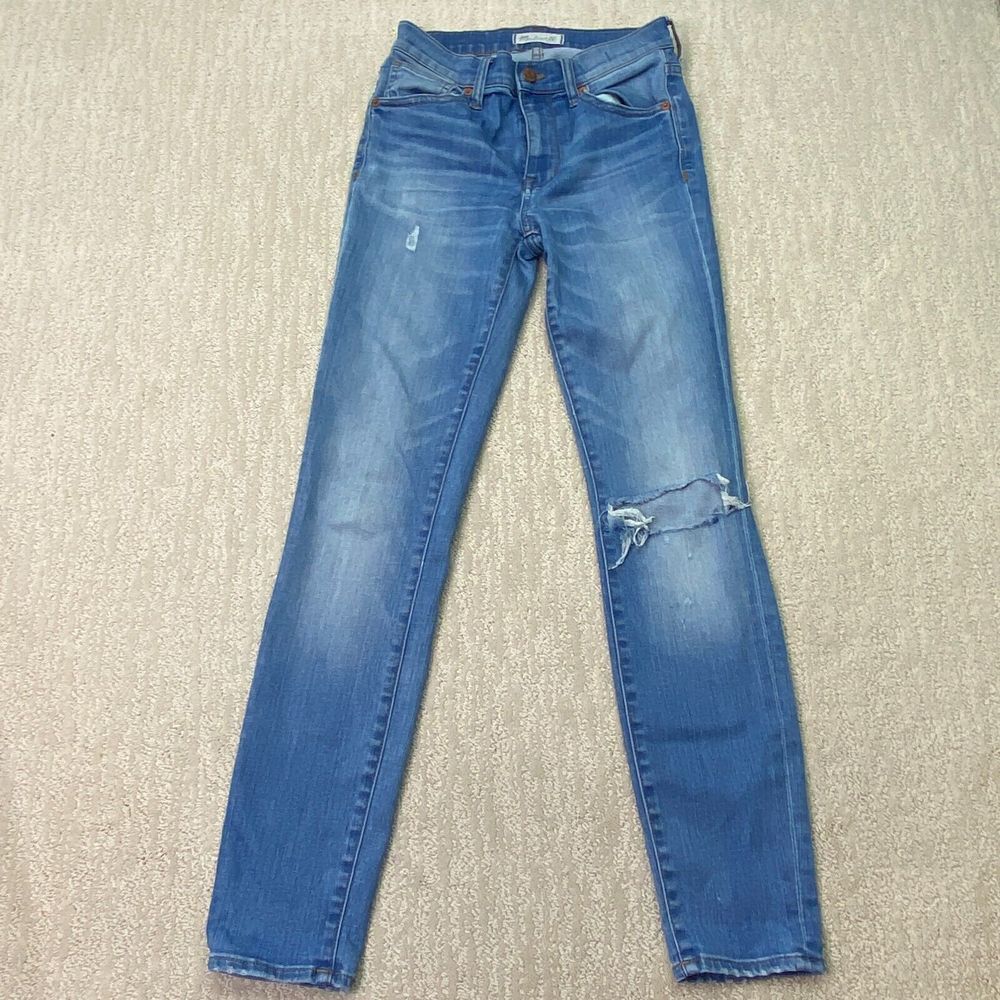 Madewell Jeans 9" High Riser Skinny Skinny Blue Denim Distressed Size 25